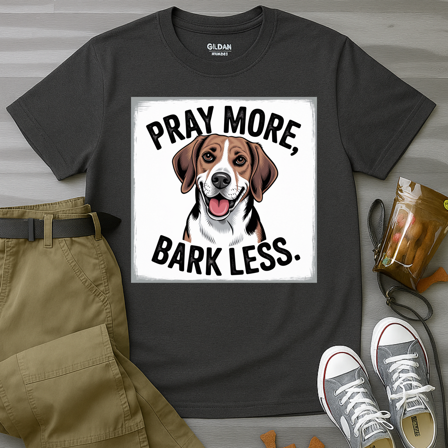 Beagle Pray More Bark Less – Hand-Drawn Vintage T-Shirt