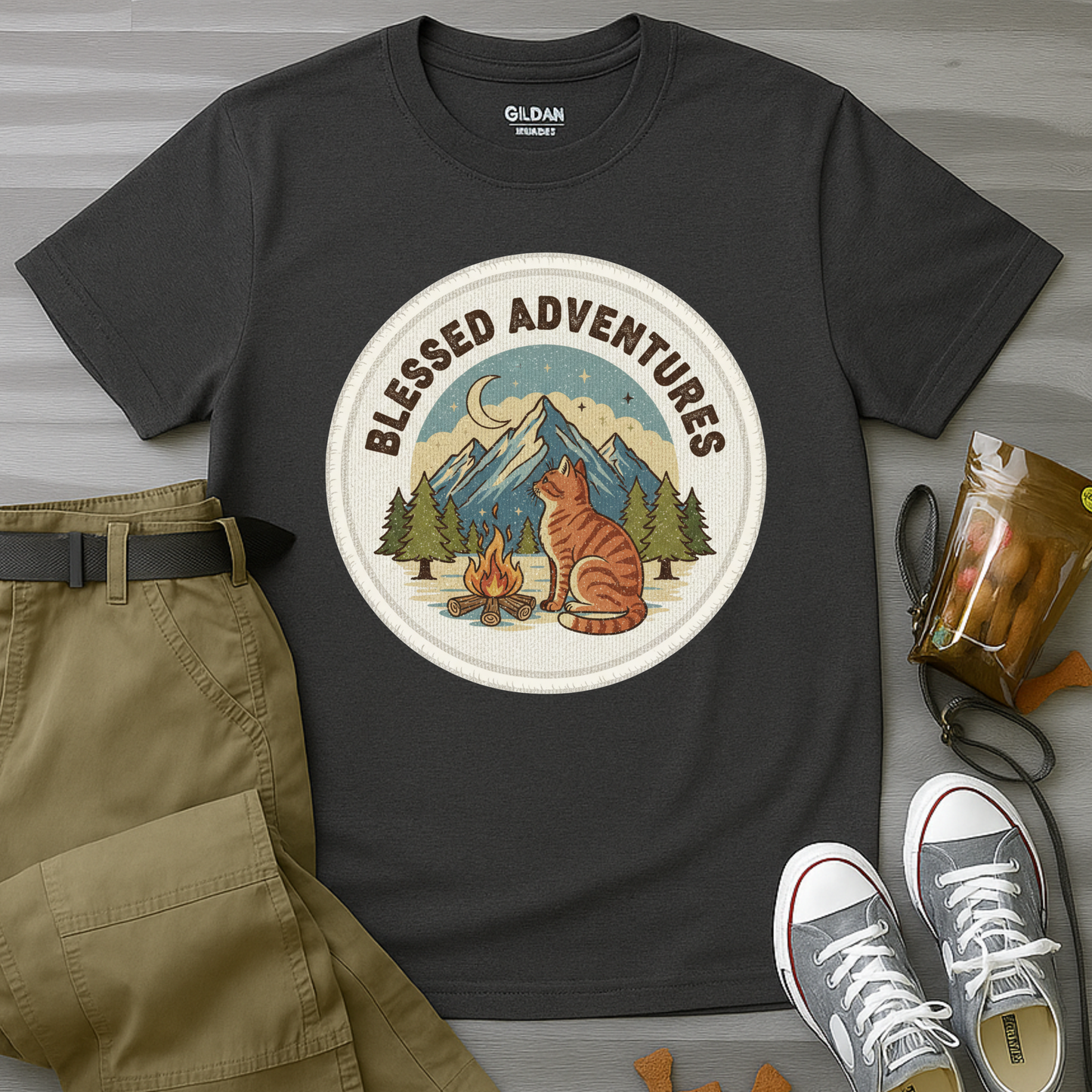 Blessed Adventure Cat Badge Dog T-Shirt