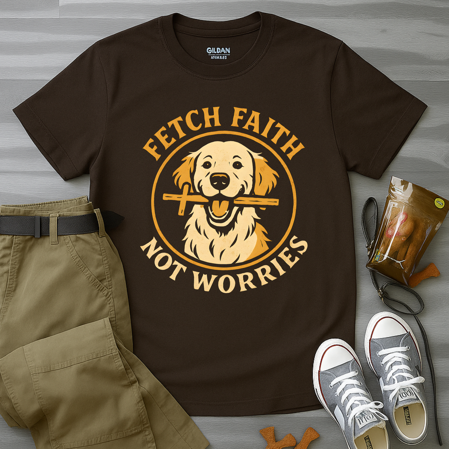Fetch Faith, Not Worries. Golden Retriever T-Shirt