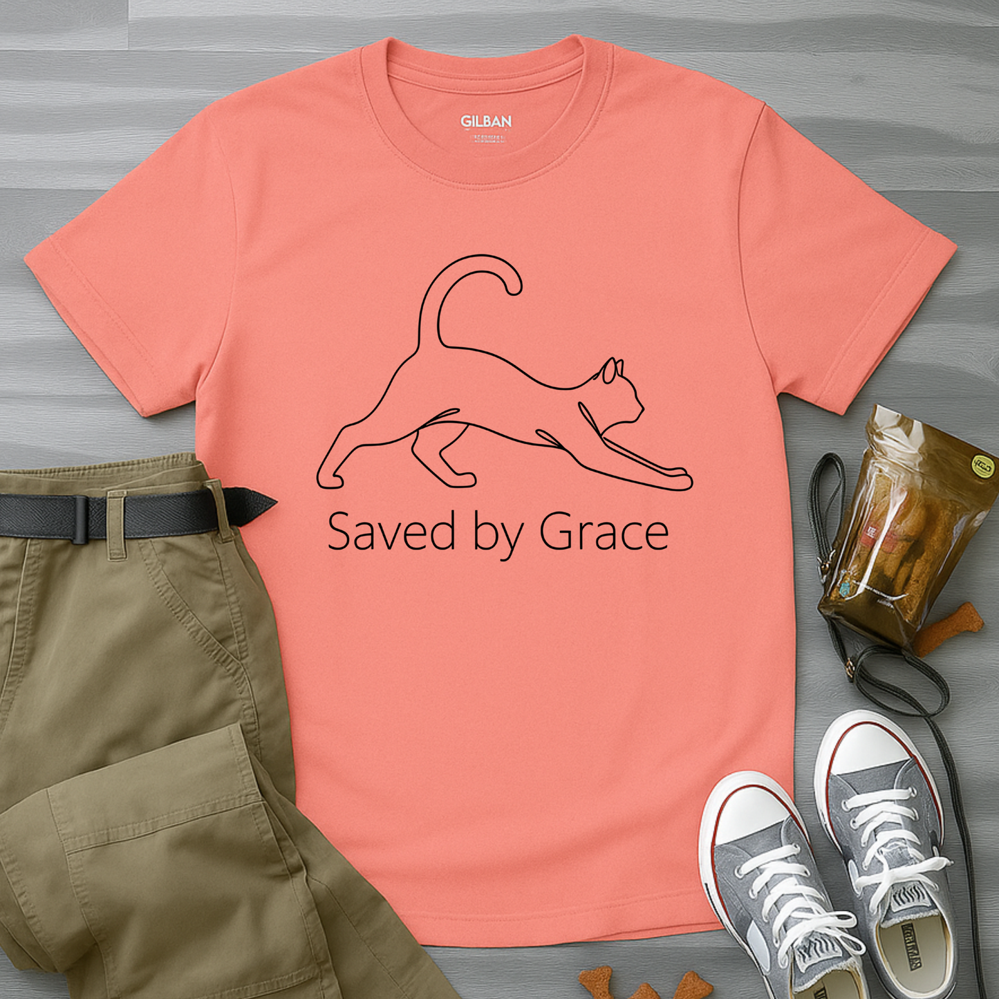 Saved By Grace Minimalist Cat T-Shirt