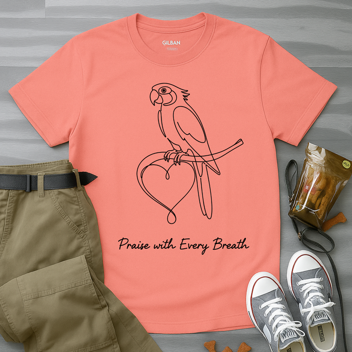 Praise With Every Breath Minimalist Parrot T-Shirt