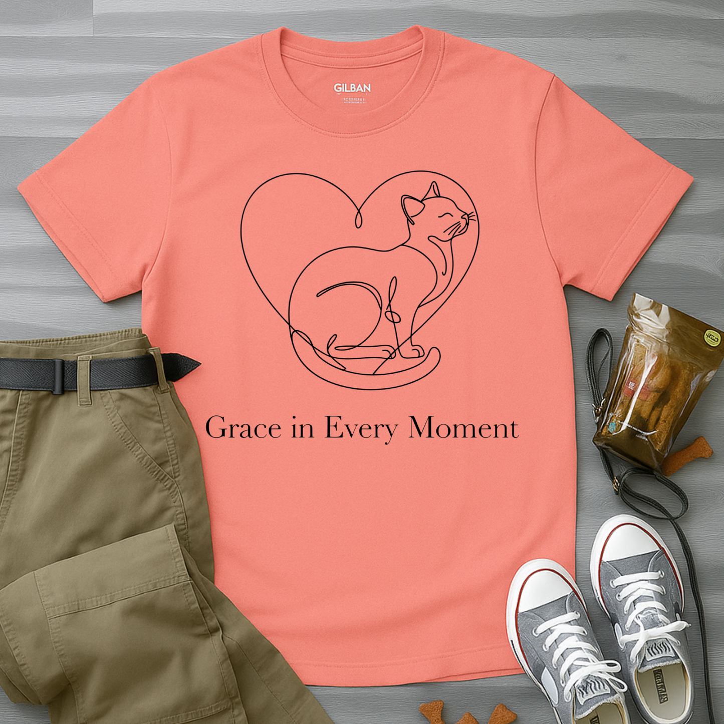 Grace In Every Moment Minimalist Cat T-Shirt