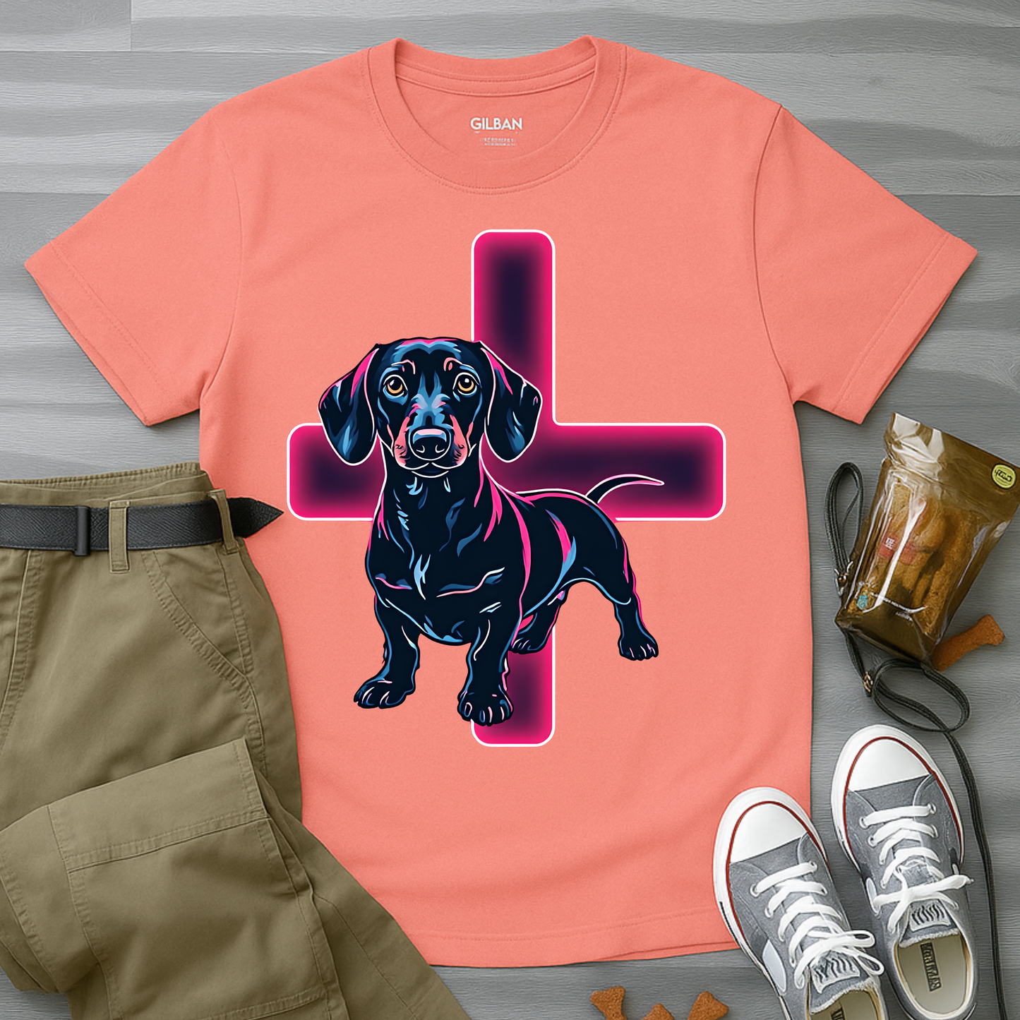 Neon Dachshund With CrossT-Shirt