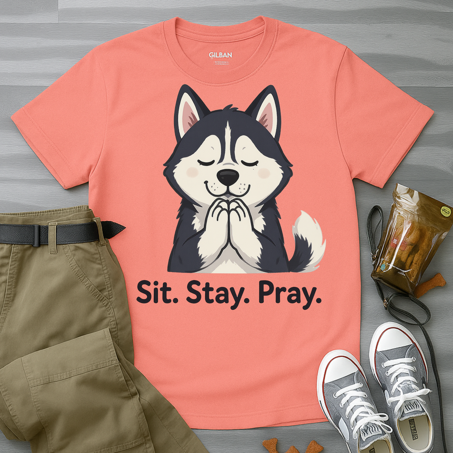 Sit Stay Pray Husky T-Shirt