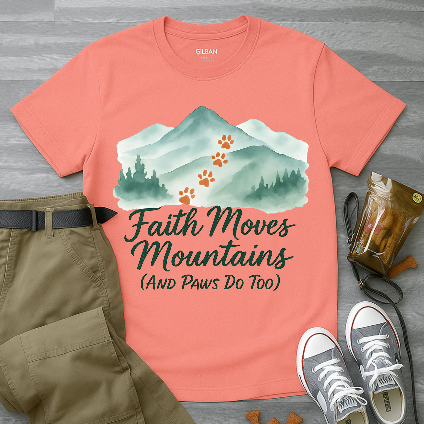 Faith Moves Mountains and Paws Do Too T-Shirt
