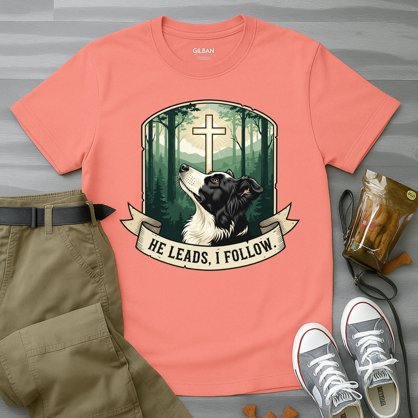 He Leads, I Follow Border Collie T-Shirt