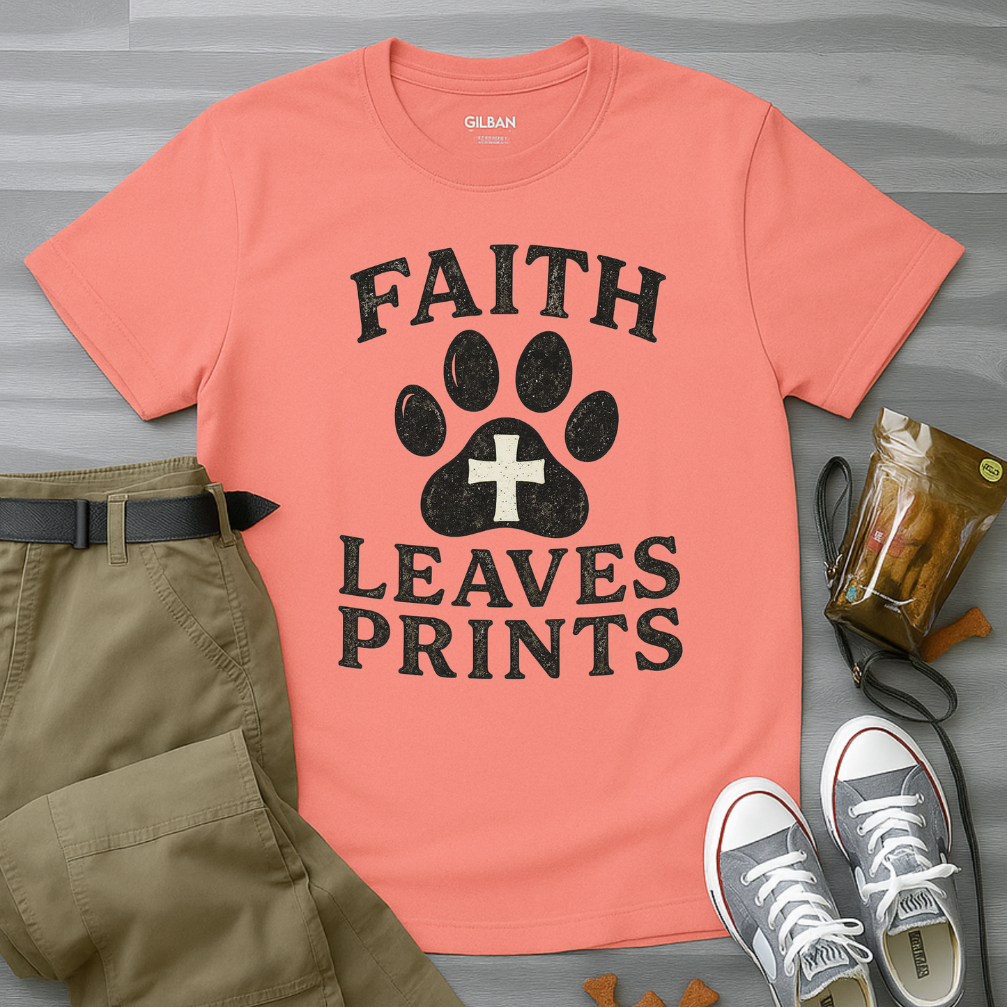Faith Leaves Prints Retro Paw T-Shirt