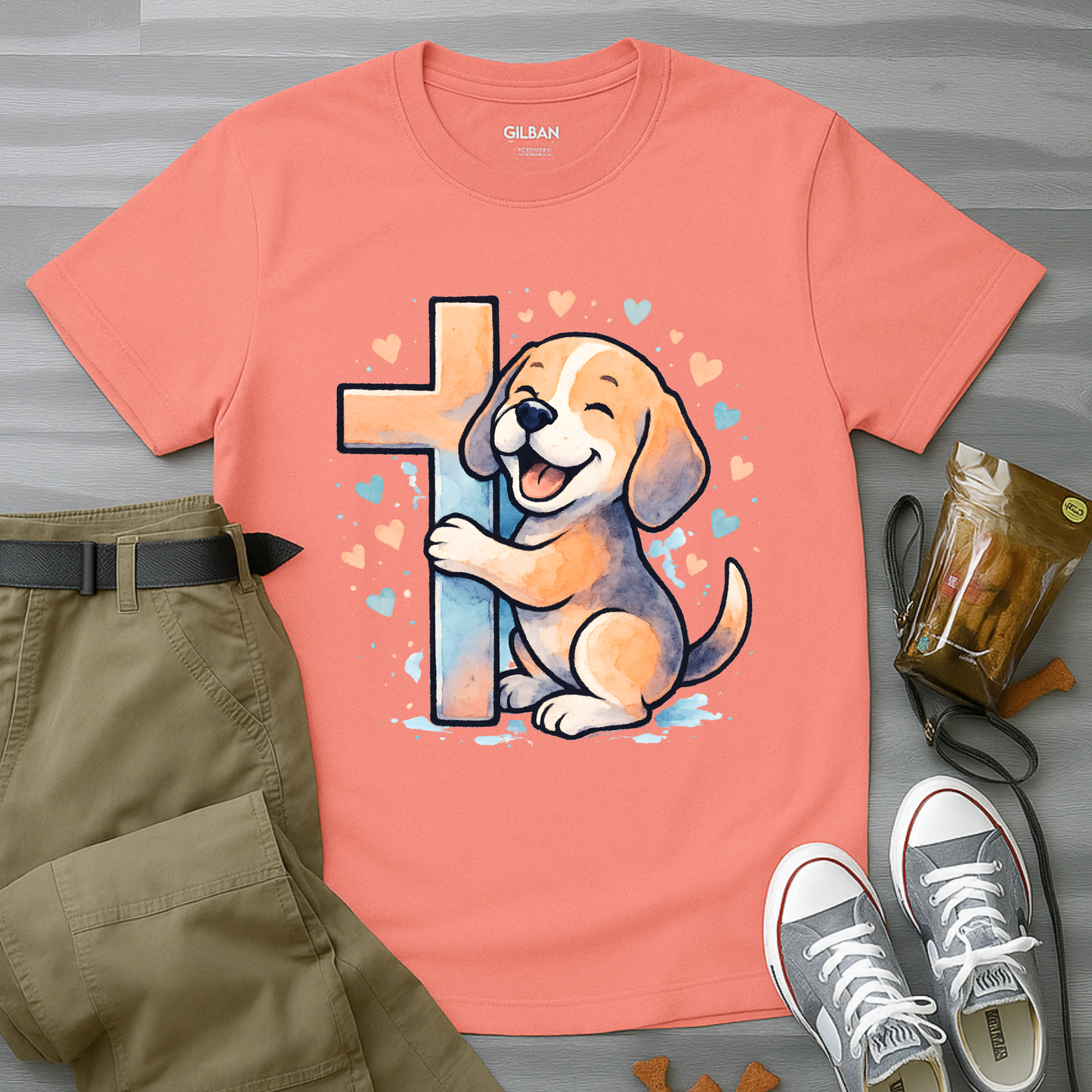 Joyful Beagle Hugging Cross T-Shirt