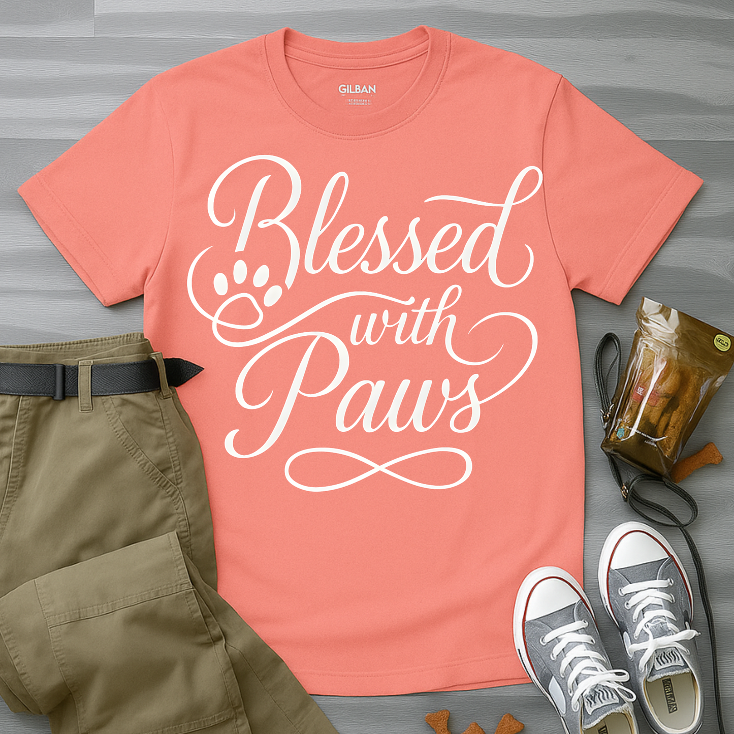 Blessed With Paws Calligraphy T-Shirt