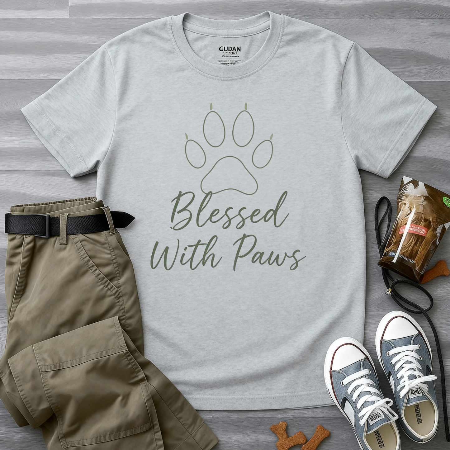 Blessed With Paws Line Art T-Shirt