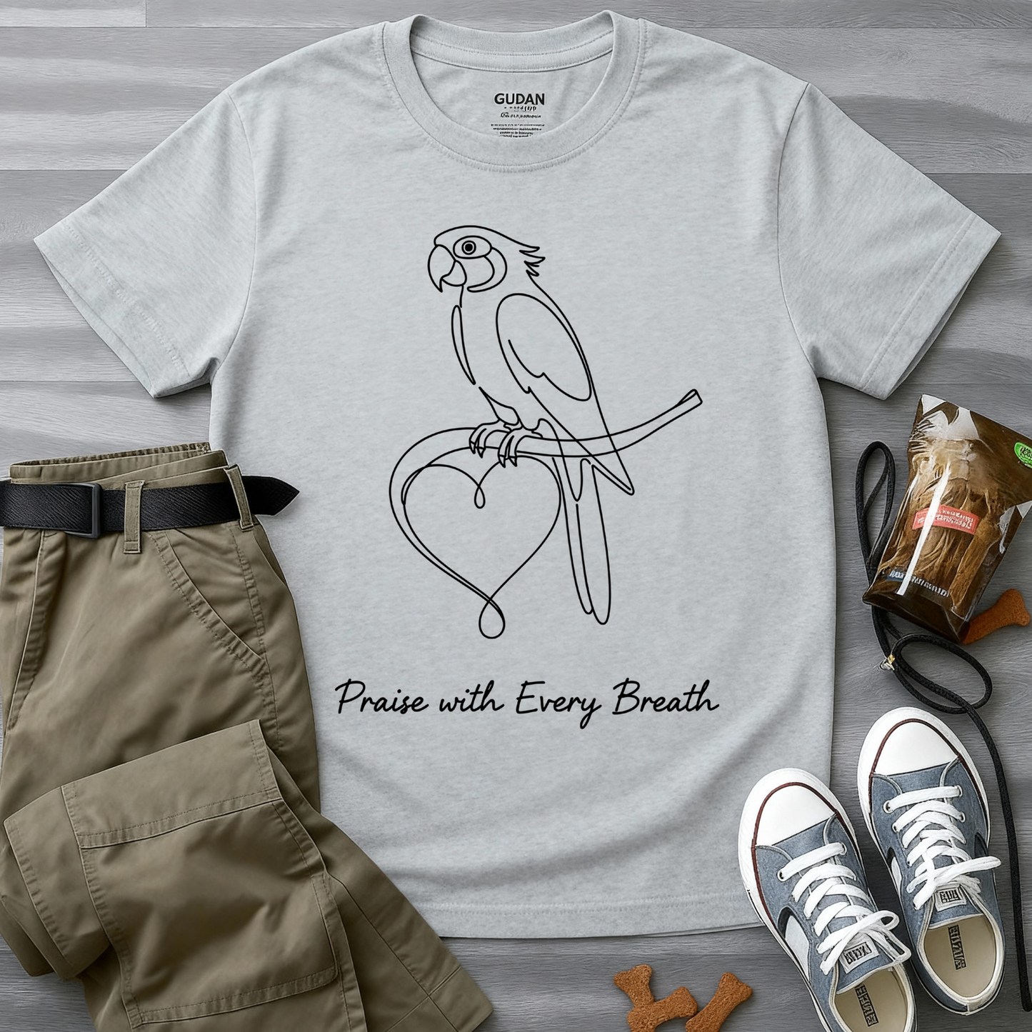 Praise With Every Breath Minimalist Parrot T-Shirt