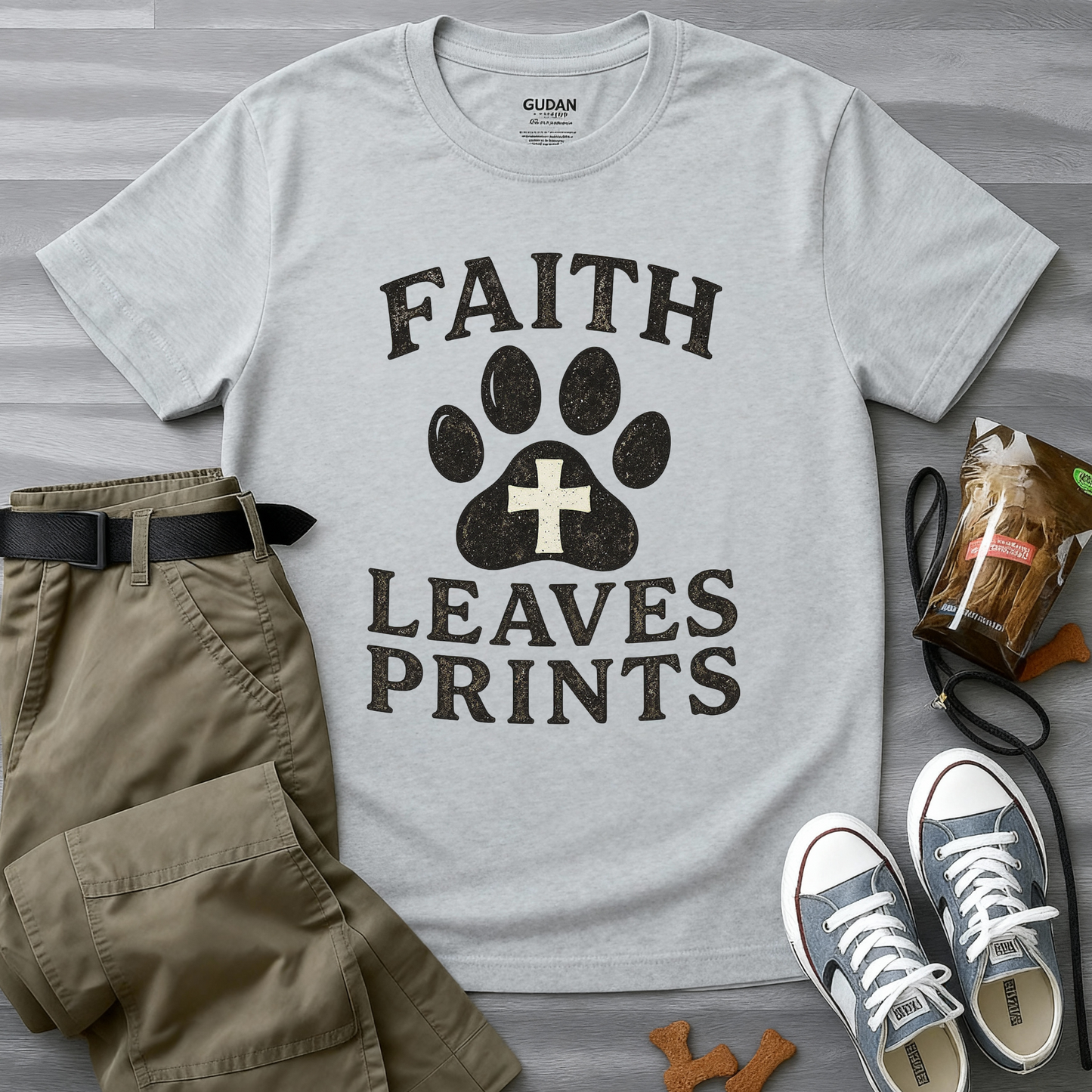 Faith Leaves Prints Retro Paw T-Shirt