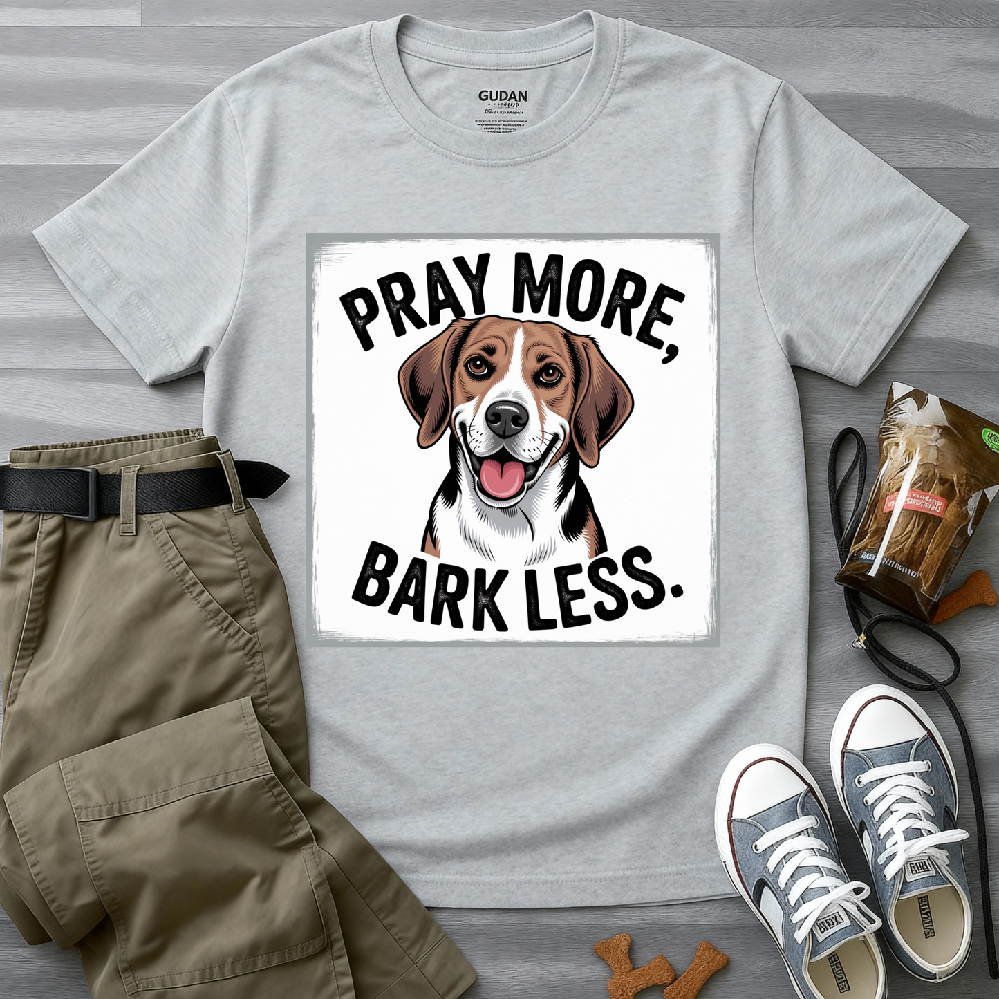 Beagle Pray More Bark Less – Hand-Drawn Vintage T-Shirt