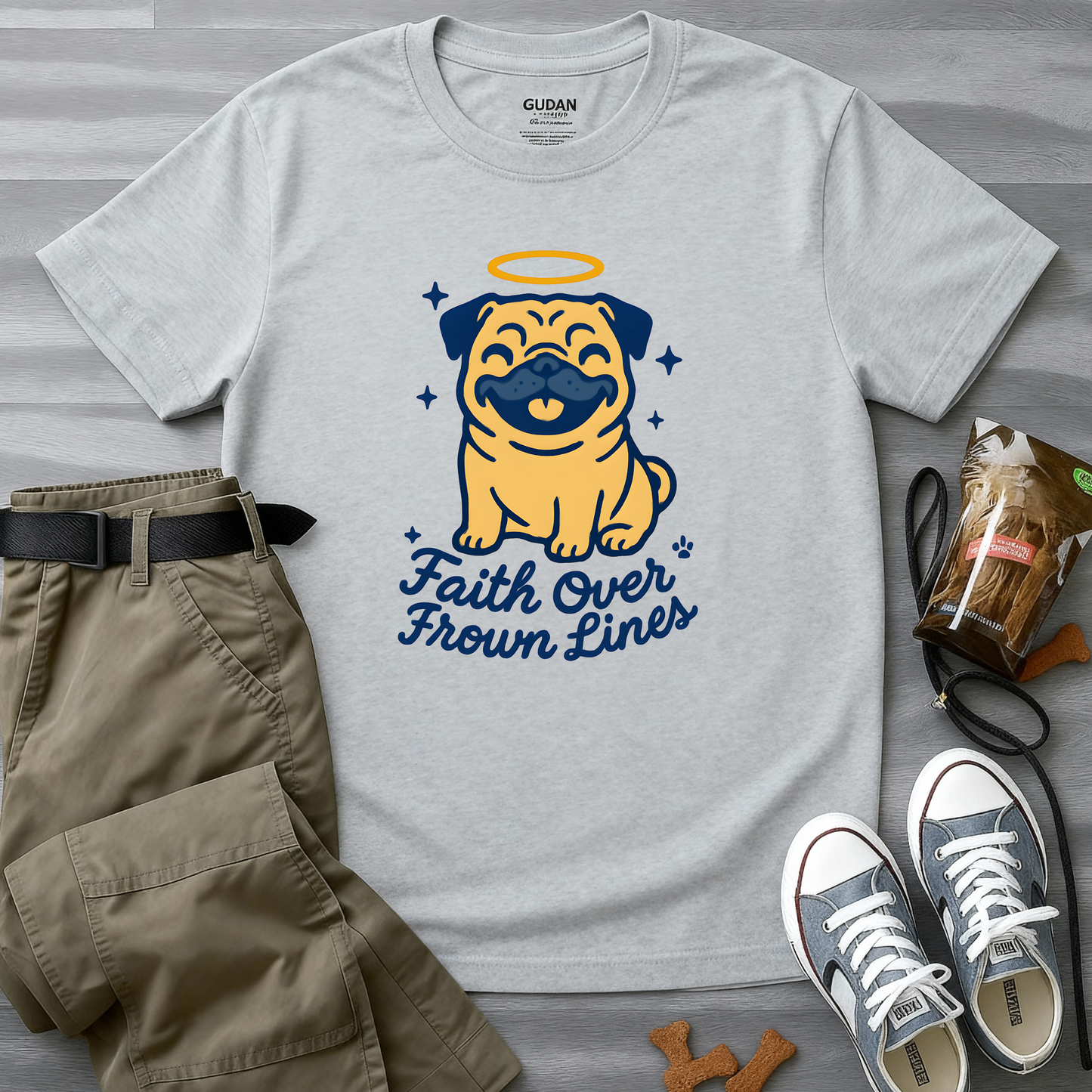Faith Over Frown Lines Pug T-Shirt