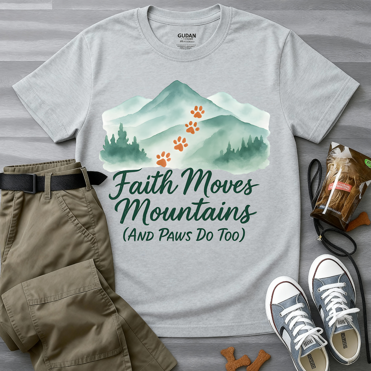 Faith Moves Mountains and Paws Do Too T-Shirt