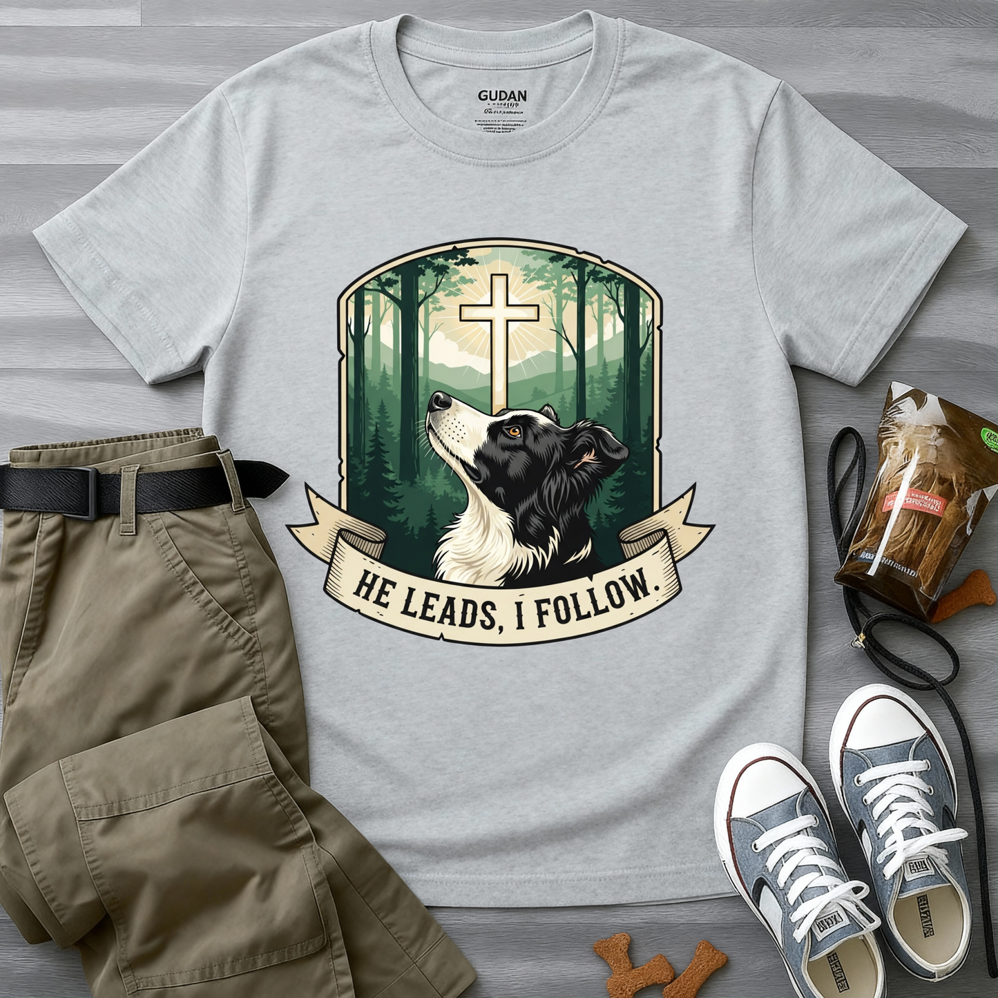 He Leads, I Follow Border Collie T-Shirt