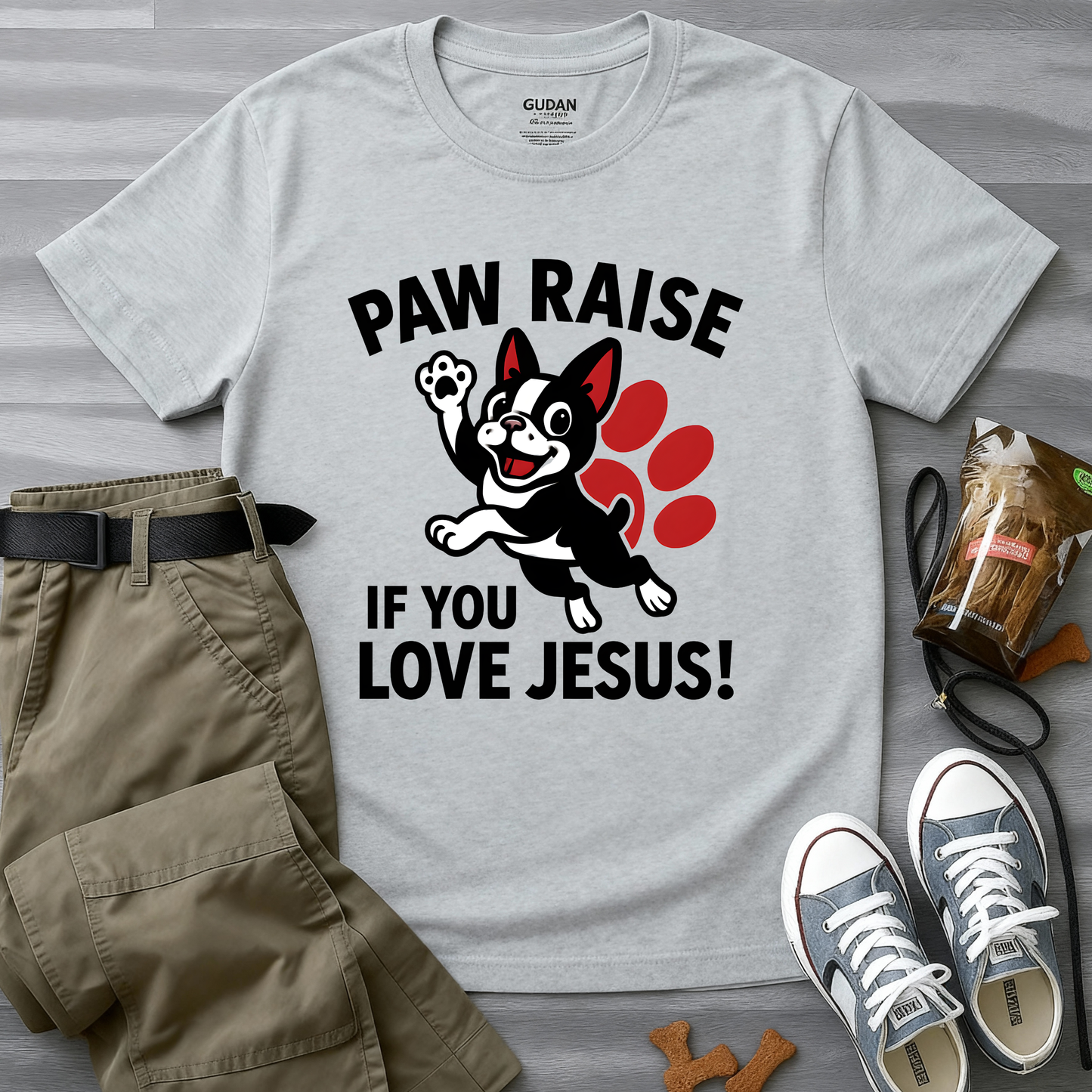 Paw Raise If You Love Jesus! Boston Terrier T-Shirt