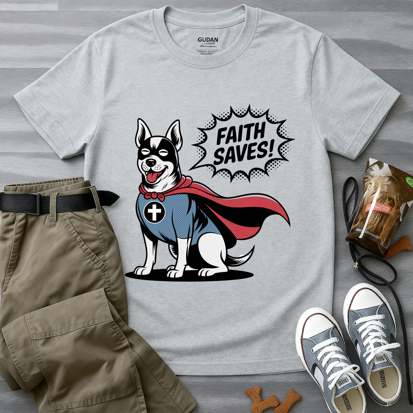 Faith Saves – Retro Superdog Comic T-Shirt