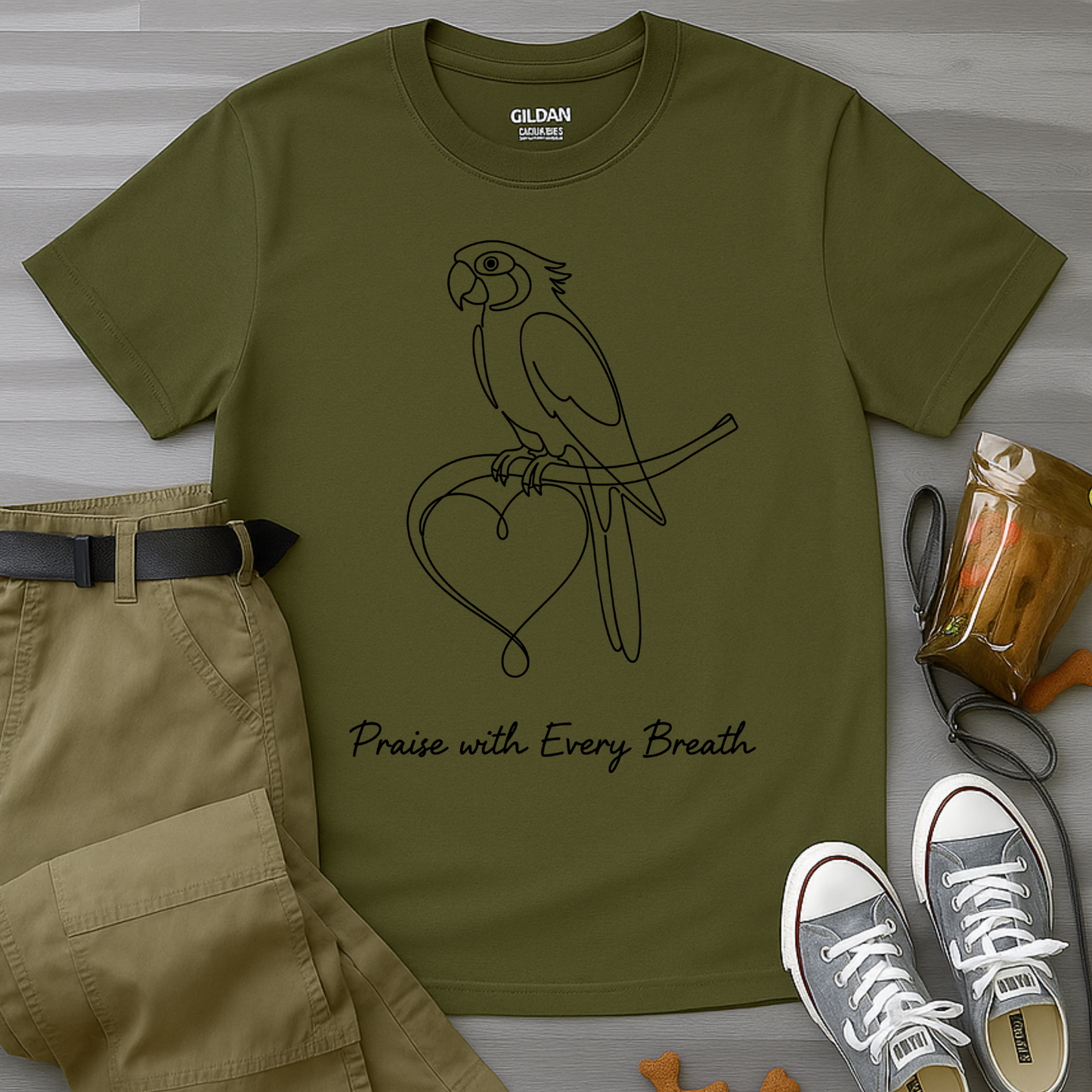 Praise With Every Breath Minimalist Parrot T-Shirt