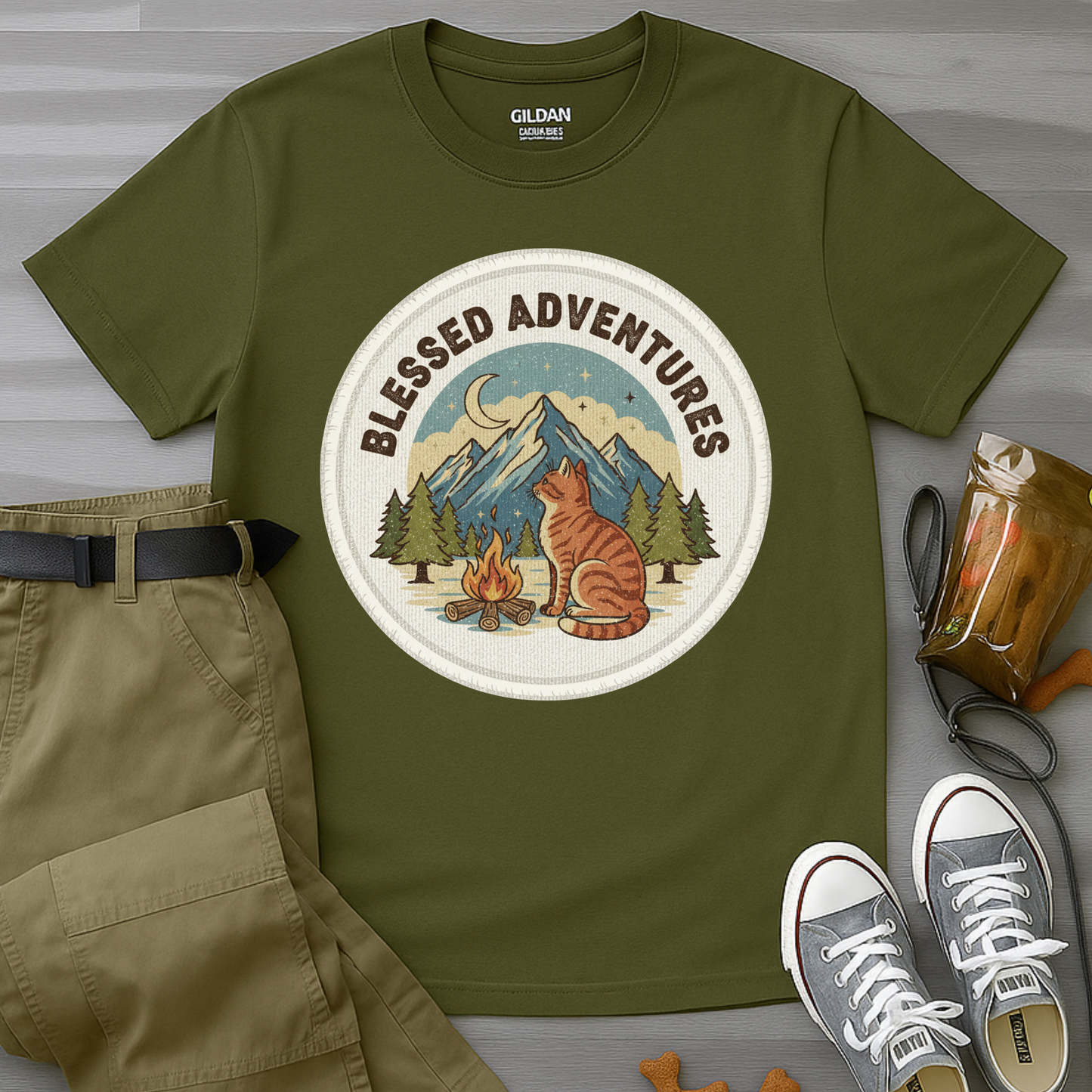 Blessed Adventure Cat Badge Dog T-Shirt