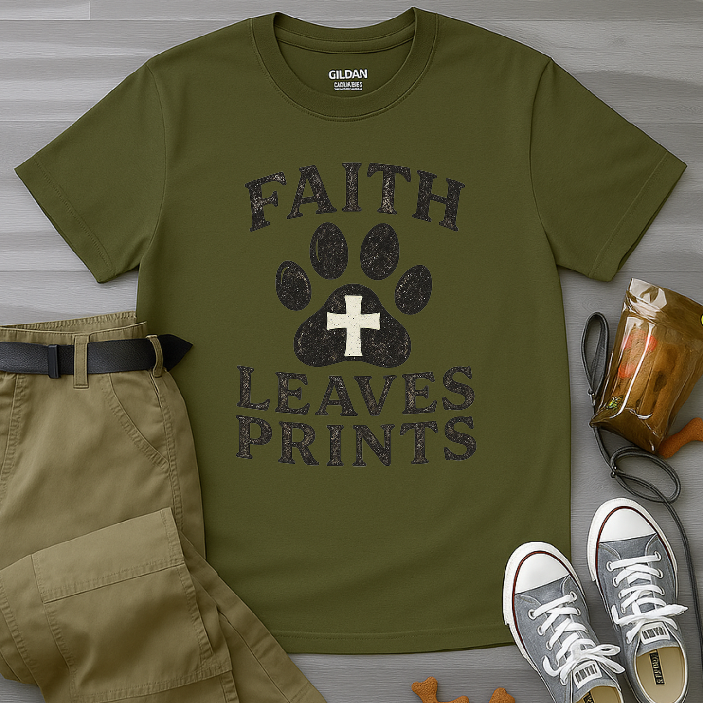 Faith Leaves Prints Retro Paw T-Shirt