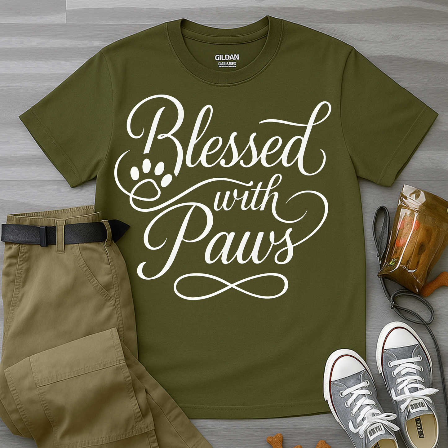 Blessed With Paws Calligraphy T-Shirt