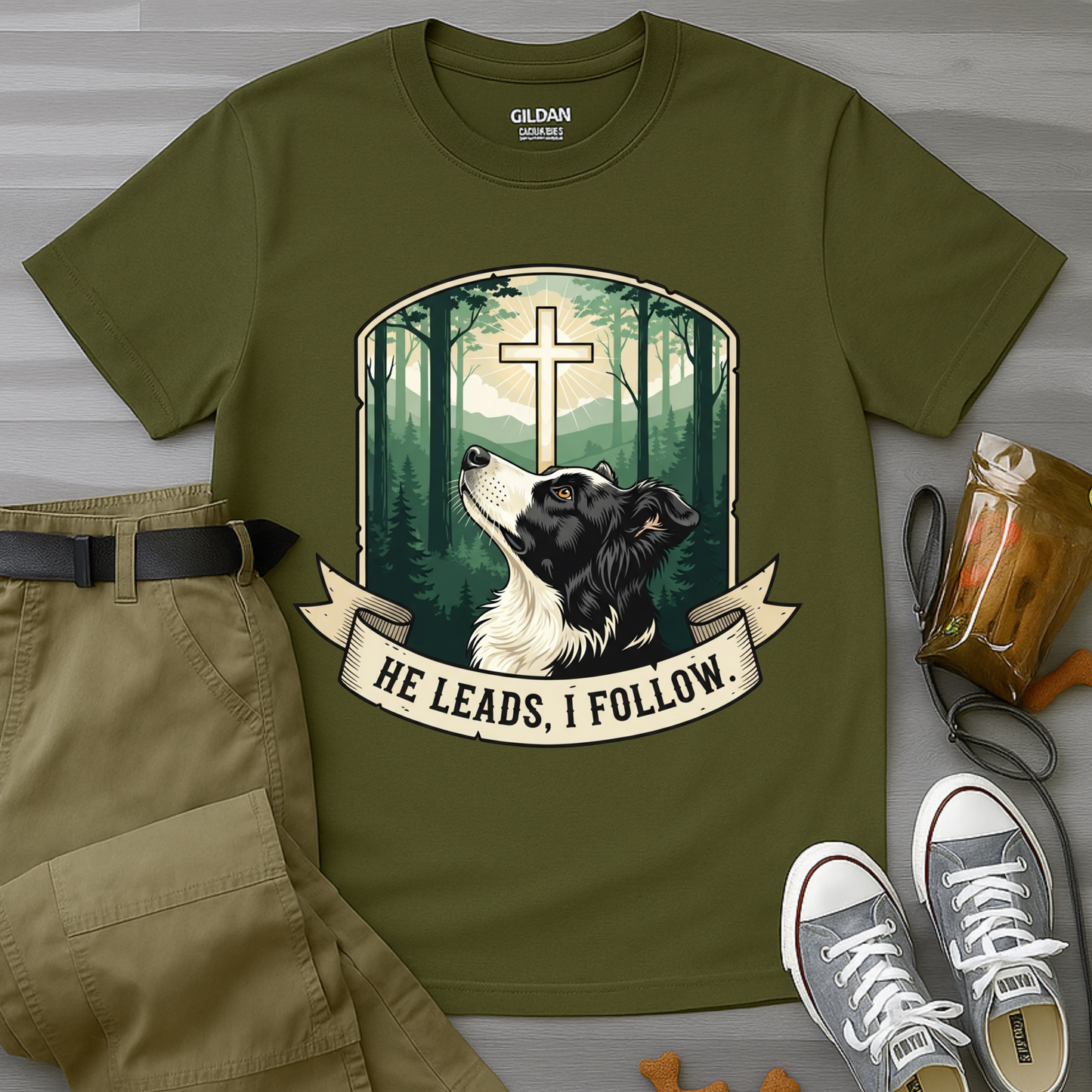 He Leads, I Follow Border Collie T-Shirt