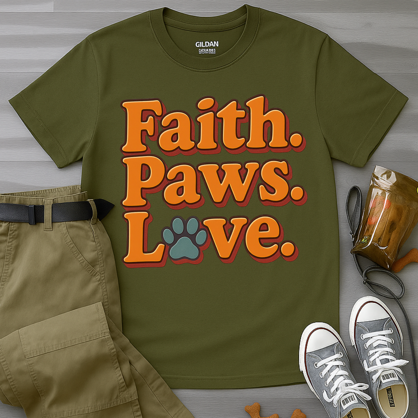 Faith Paws Love Retro T-Shirt