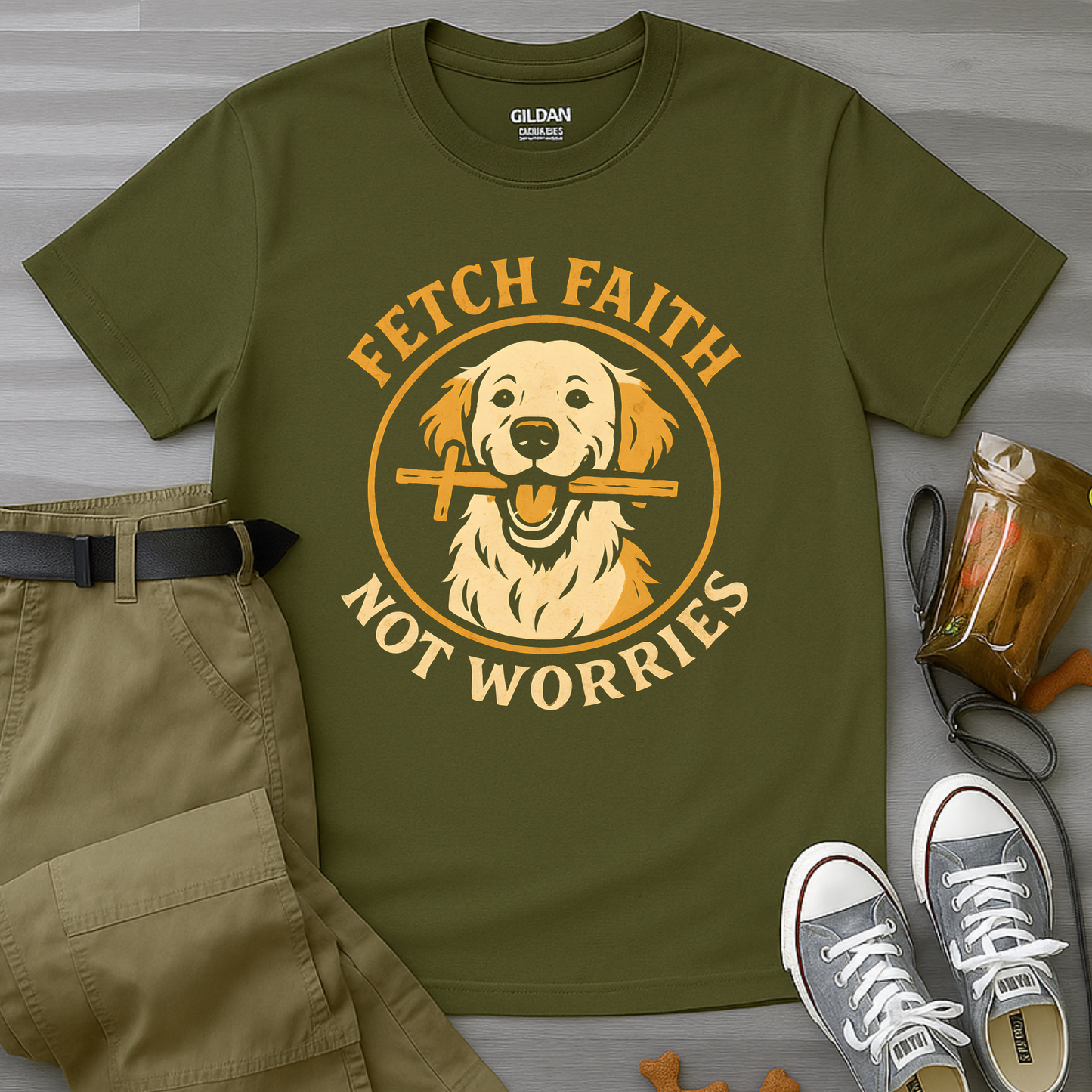 Fetch Faith, Not Worries. Golden Retriever T-Shirt