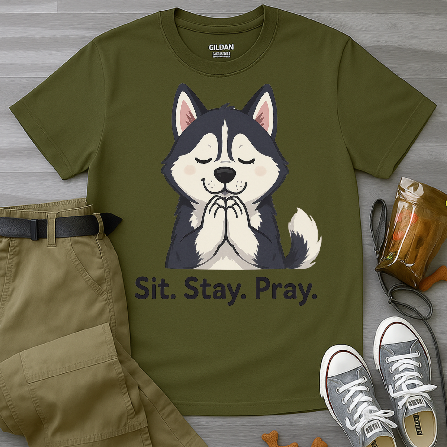 Sit Stay Pray Husky T-Shirt