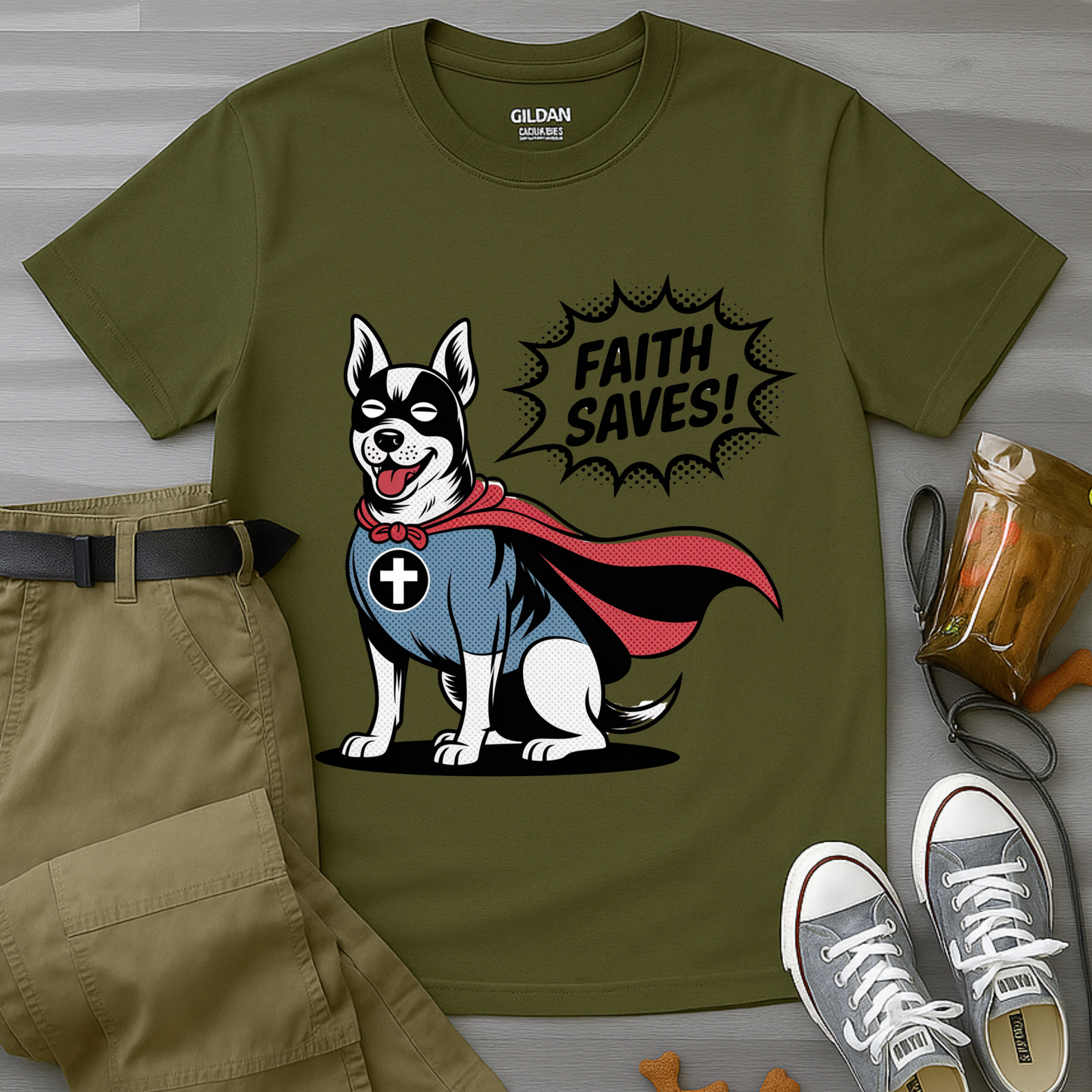 Faith Saves – Retro Superdog Comic T-Shirt