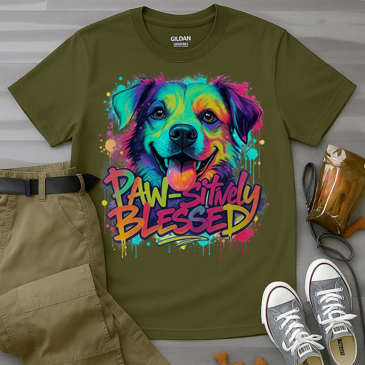 Paw-sitively Blessed Paint Dog T-Shirt