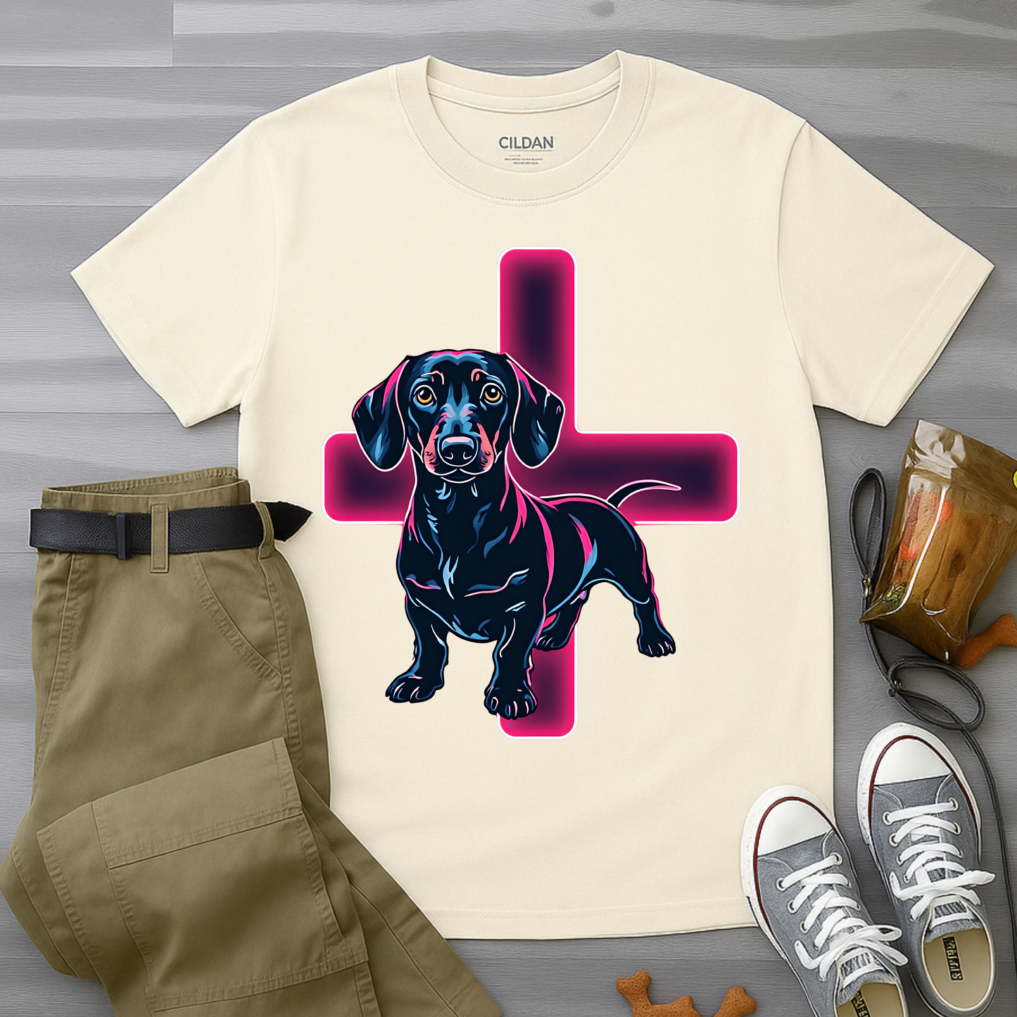 Neon Dachshund With CrossT-Shirt