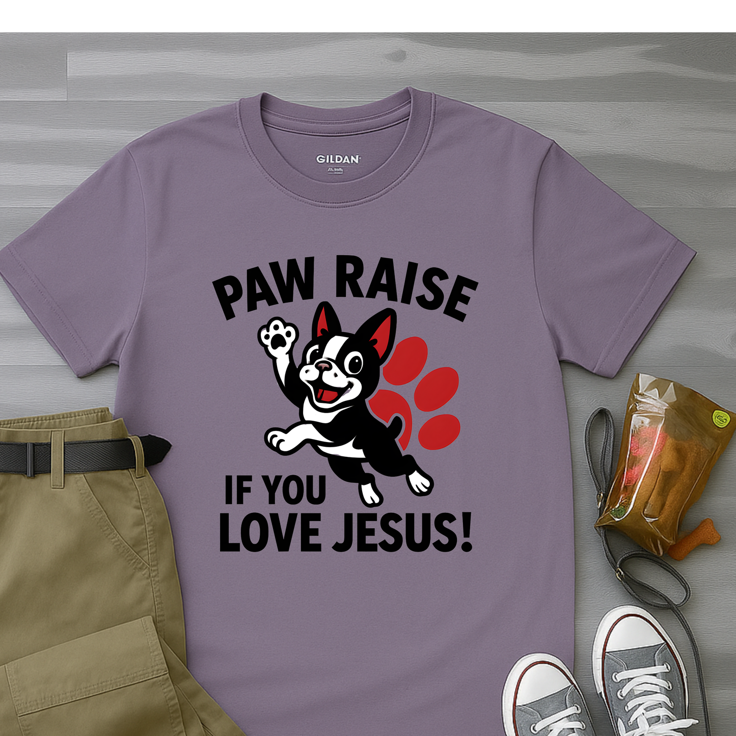 Paw Raise If You Love Jesus! Boston Terrier T-Shirt