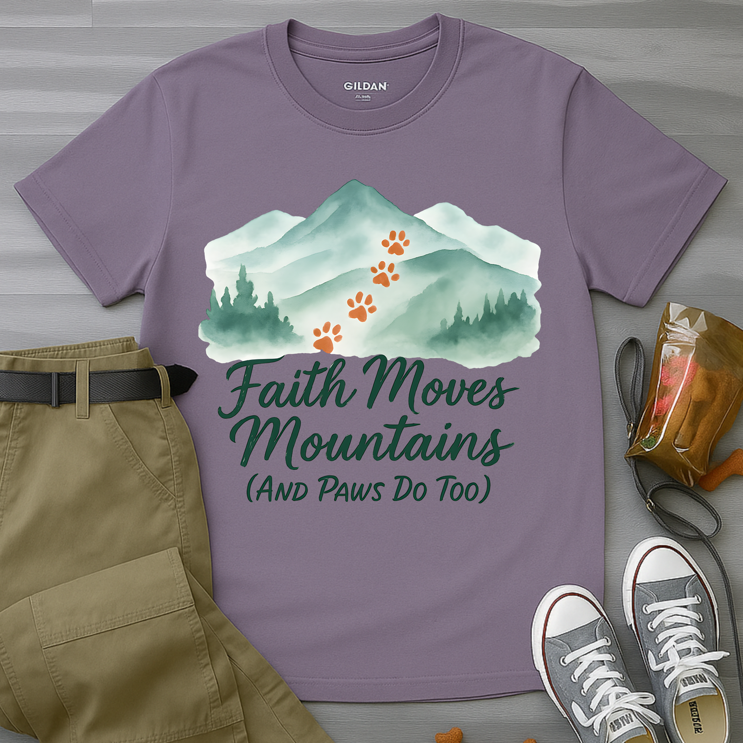 Faith Moves Mountains and Paws Do Too T-Shirt