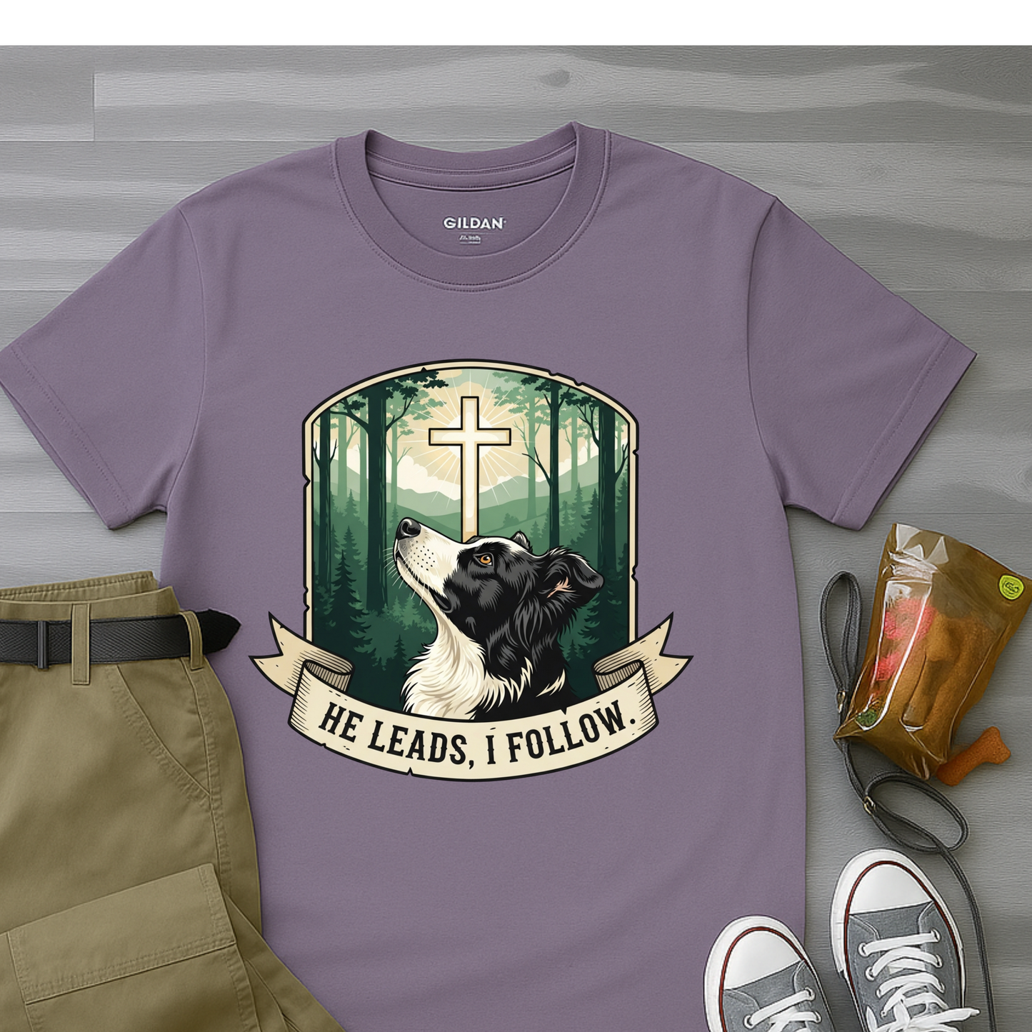 He Leads, I Follow Border Collie T-Shirt
