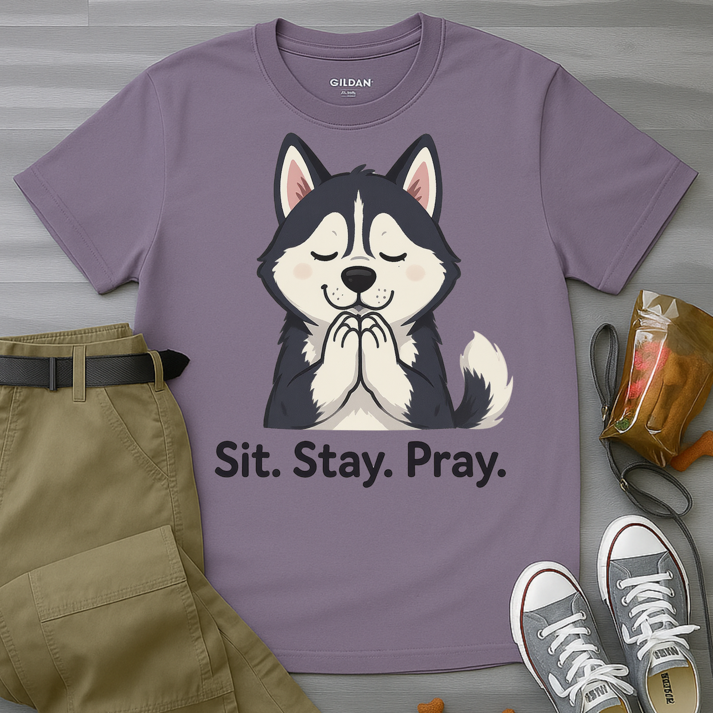 Sit Stay Pray Husky T-Shirt