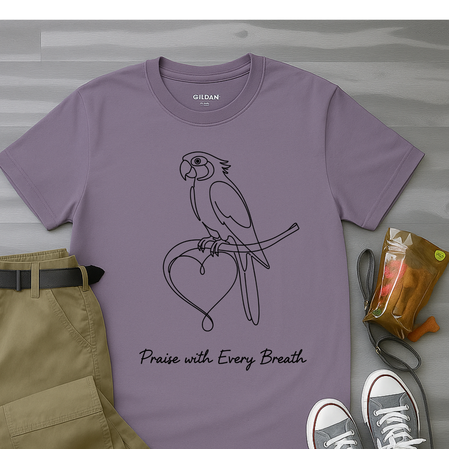 Praise With Every Breath Minimalist Parrot T-Shirt