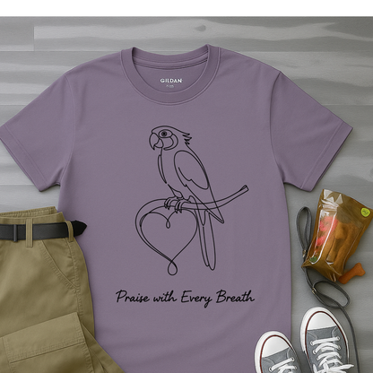 Praise With Every Breath Minimalist Parrot T-Shirt