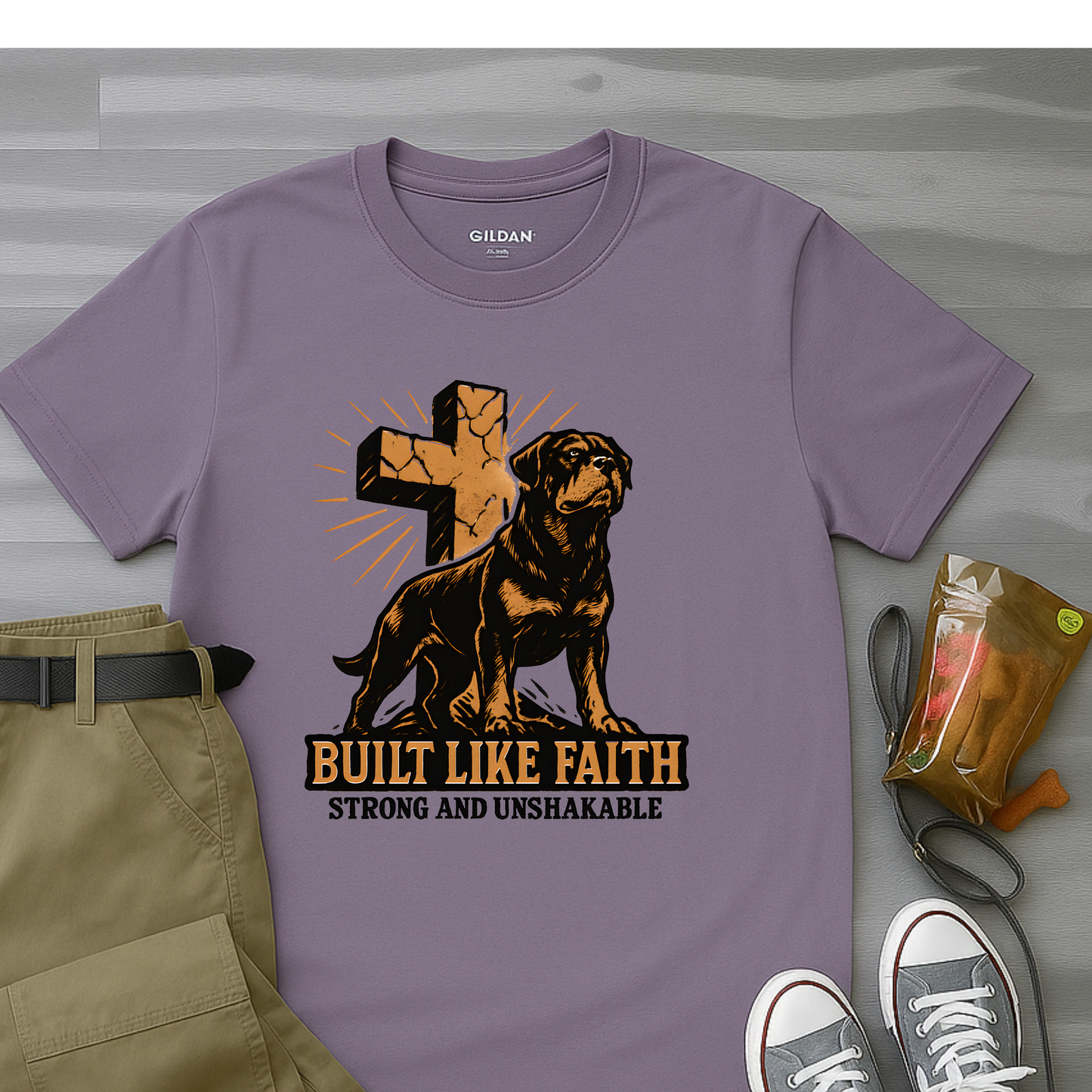 Built Like Faith, Stong and Unshakable. Rottweiler T-Shirt