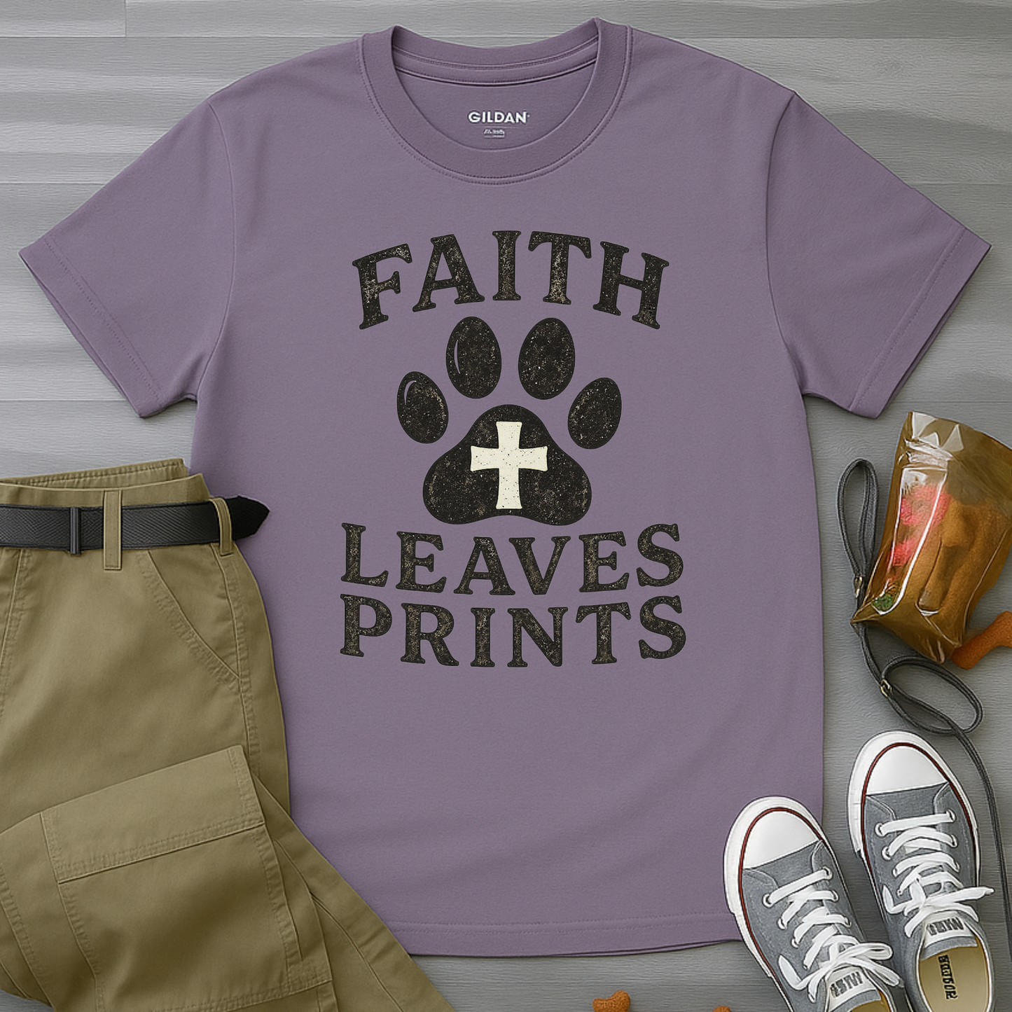Faith Leaves Prints Retro Paw T-Shirt