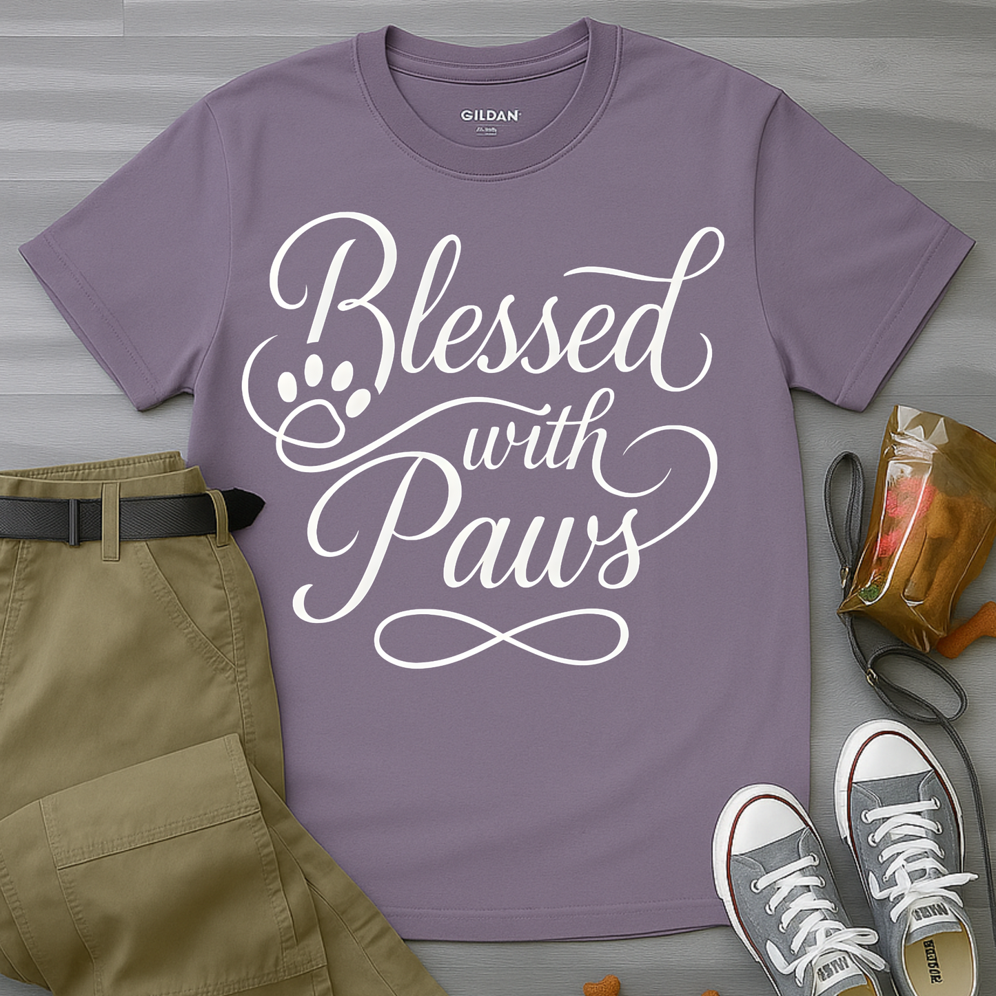 Blessed With Paws Calligraphy T-Shirt
