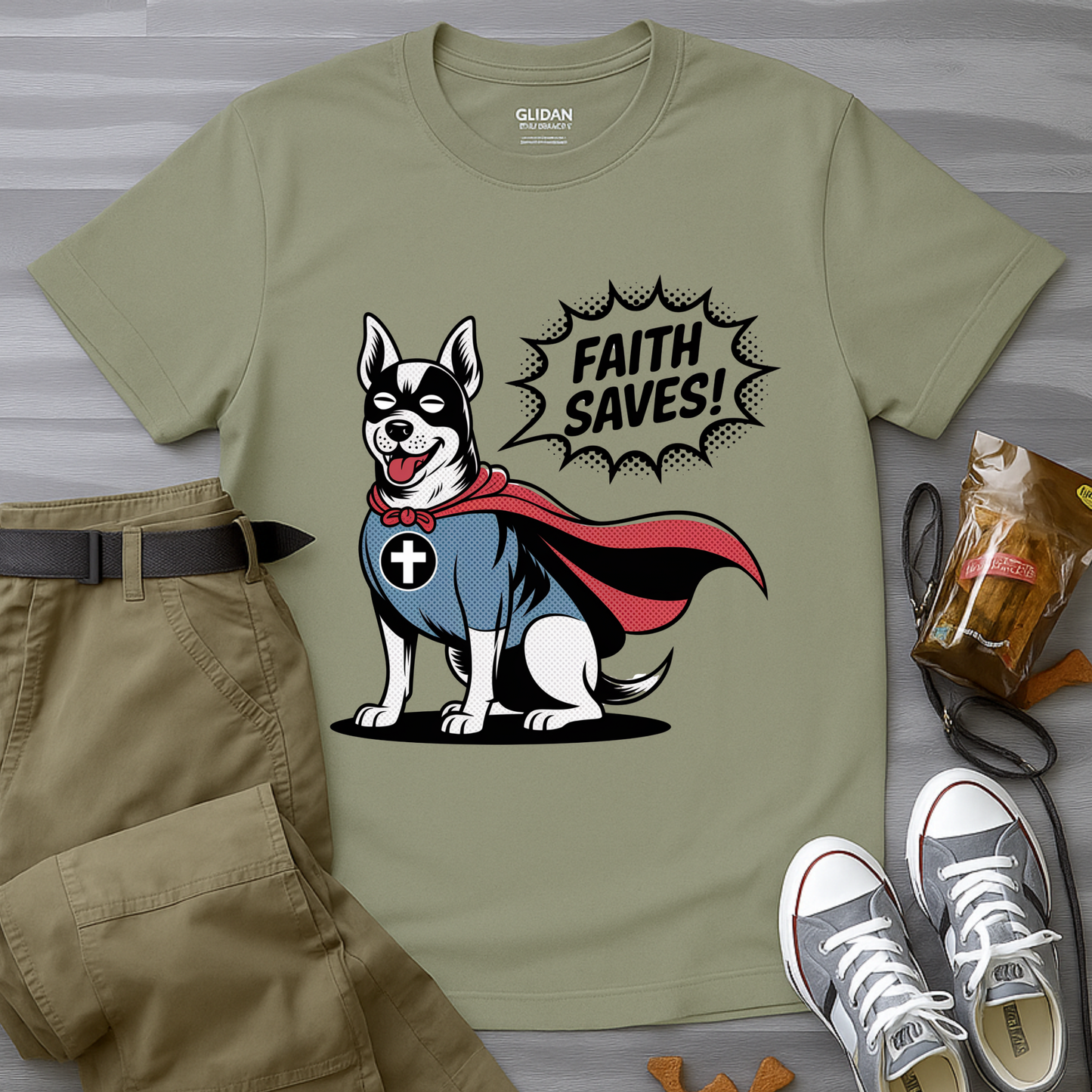Faith Saves – Retro Superdog Comic T-Shirt