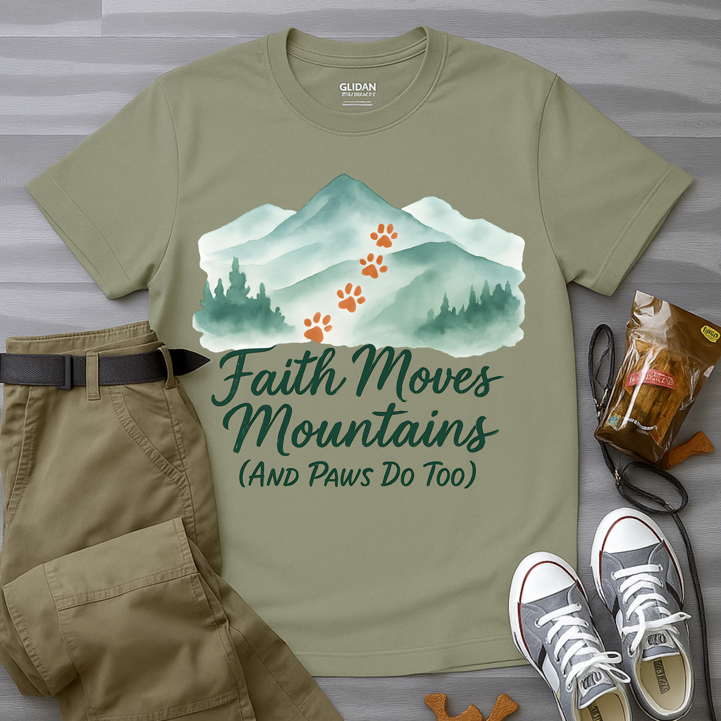 Faith Moves Mountains and Paws Do Too T-Shirt