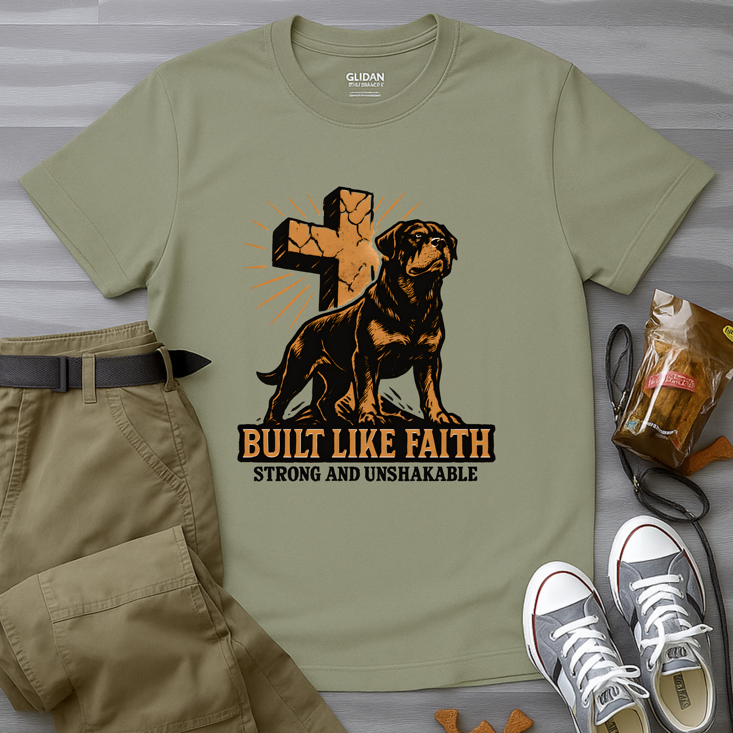 Built Like Faith, Stong and Unshakable. Rottweiler T-Shirt