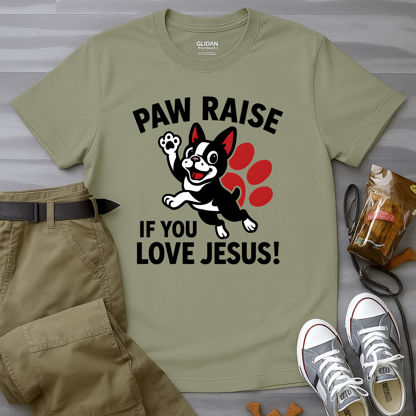Paw Raise If You Love Jesus! Boston Terrier T-Shirt