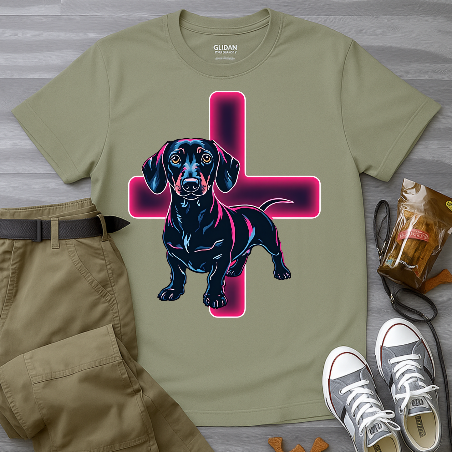Neon Dachshund With CrossT-Shirt