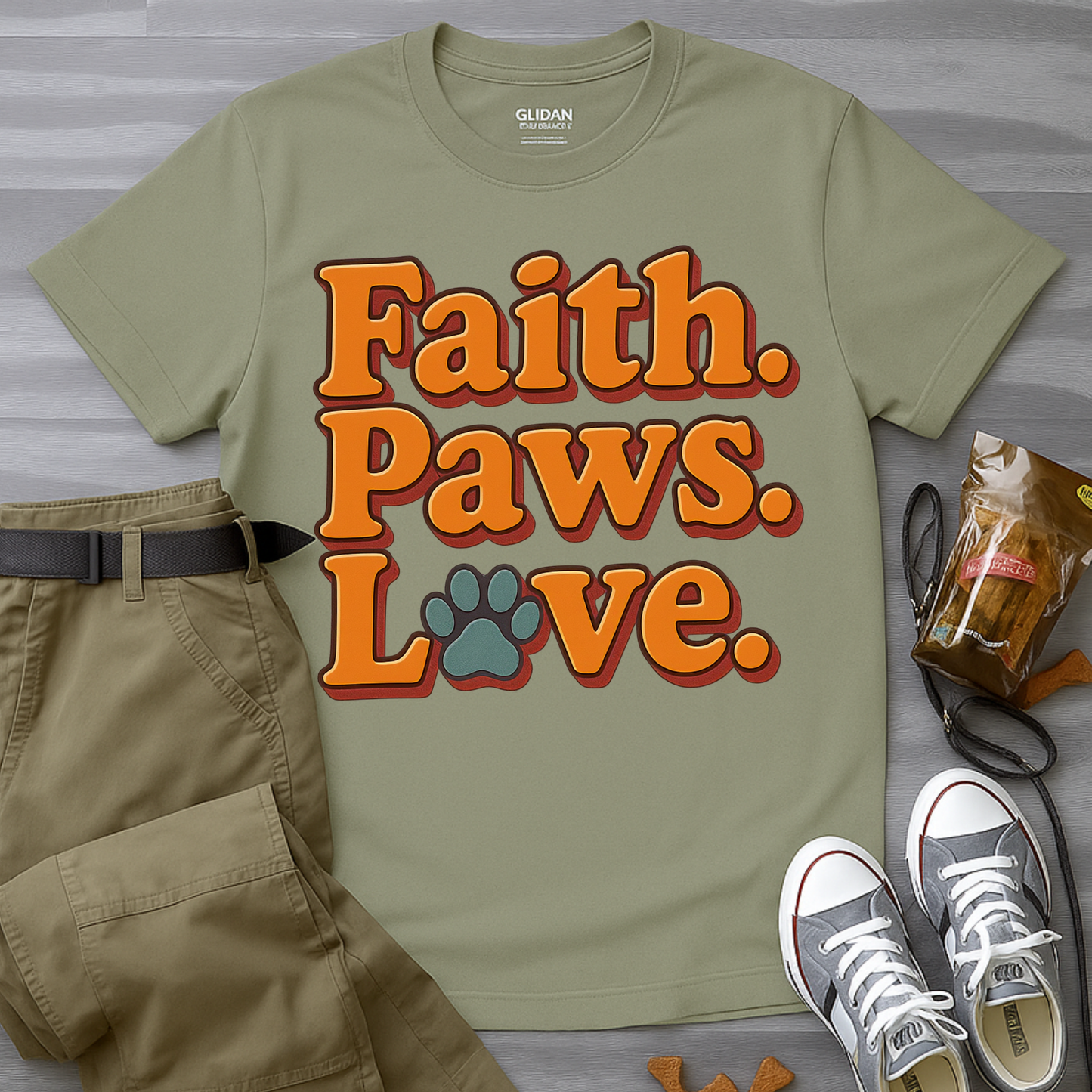 Faith Paws Love Retro T-Shirt