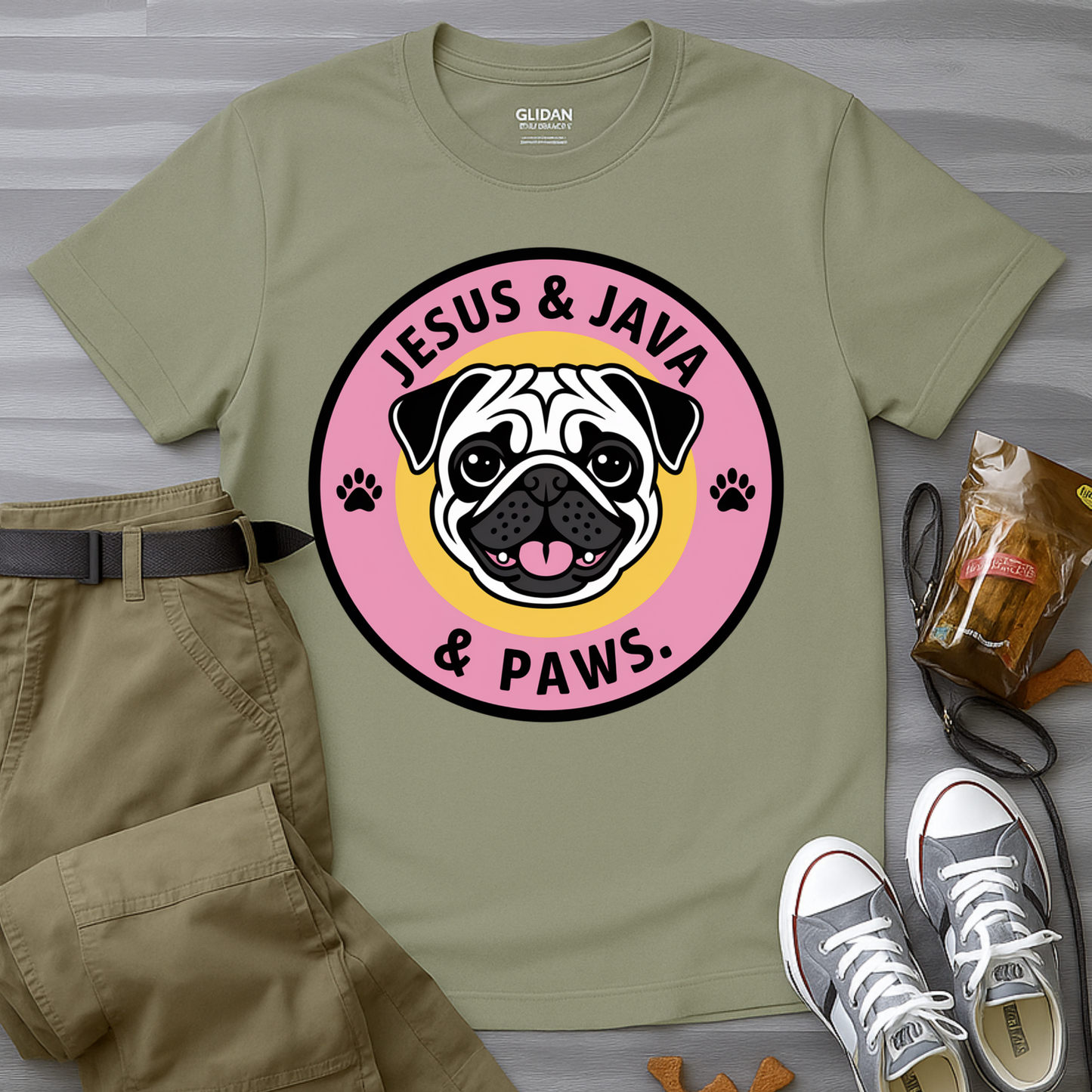 Jesus, Java & Paws – Retro Bubble Font Dog T-Shirt