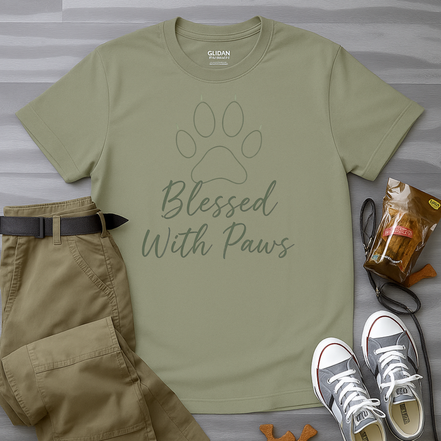 Blessed With Paws Line Art T-Shirt